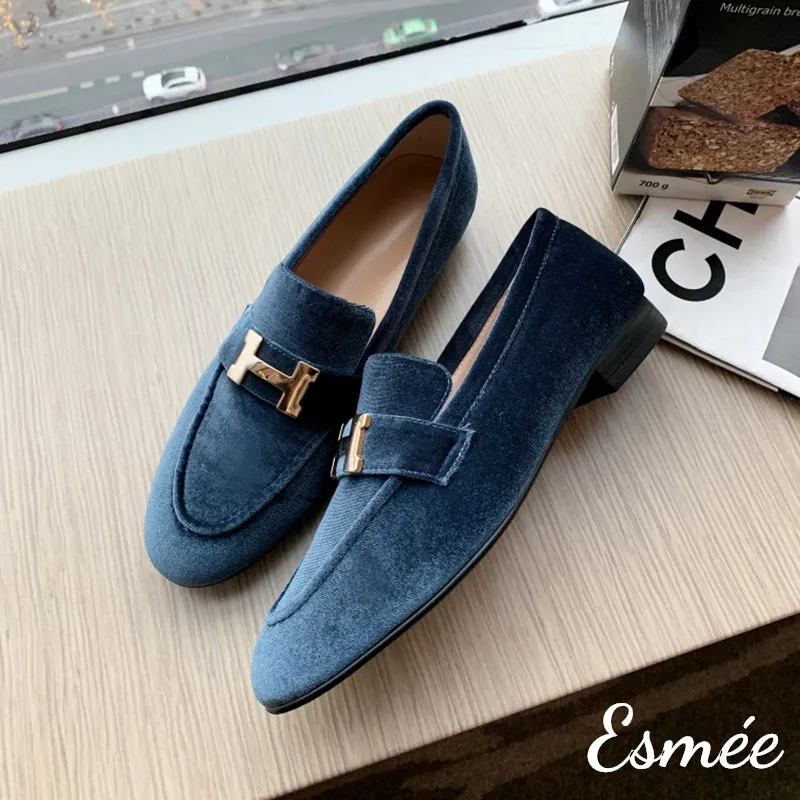 Suede Loafers with Silver Plated Buckle