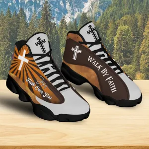 Teesdily | Christian Jesus Basketball Shoes, Religious Gift For Mom, Faith Over Fear Shoes, Walk By Faith Unisex Shoes, Christian Footwear Gift