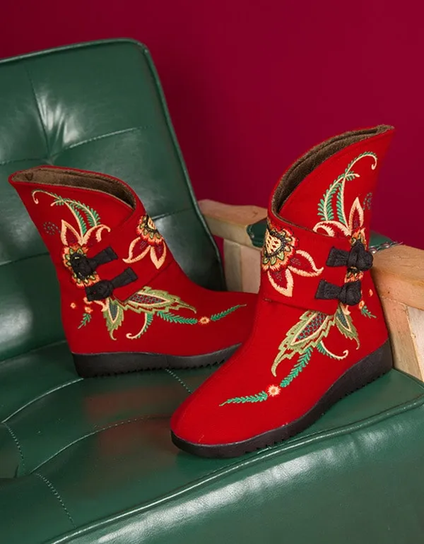 Winter Plush Women's Embroidery Boots Ethnic Style