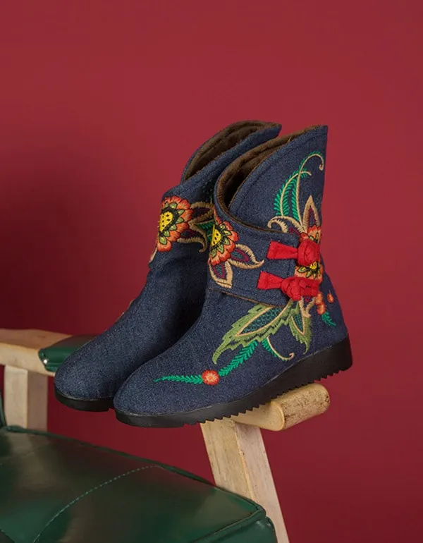 Winter Plush Women's Embroidery Boots Ethnic Style