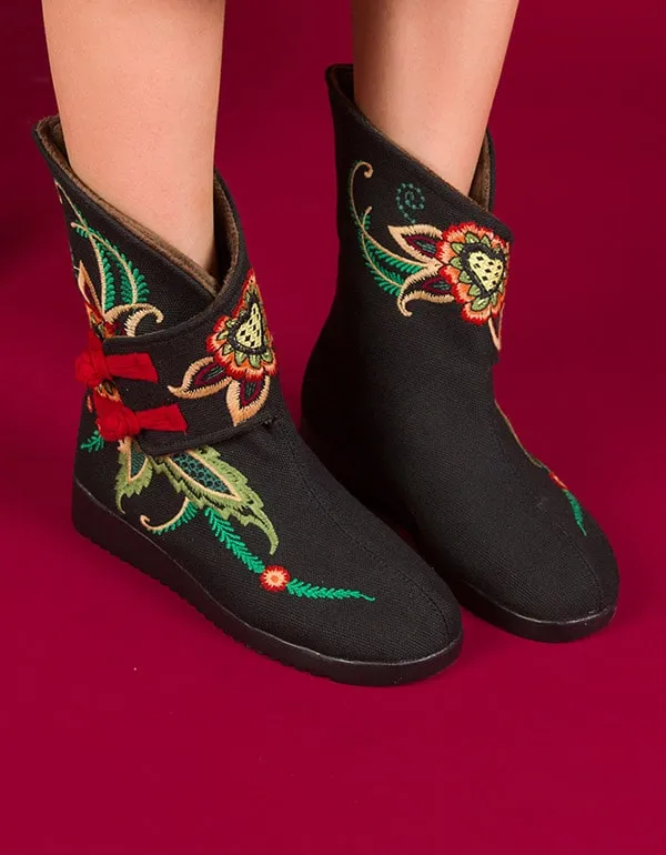 Winter Plush Women's Embroidery Boots Ethnic Style