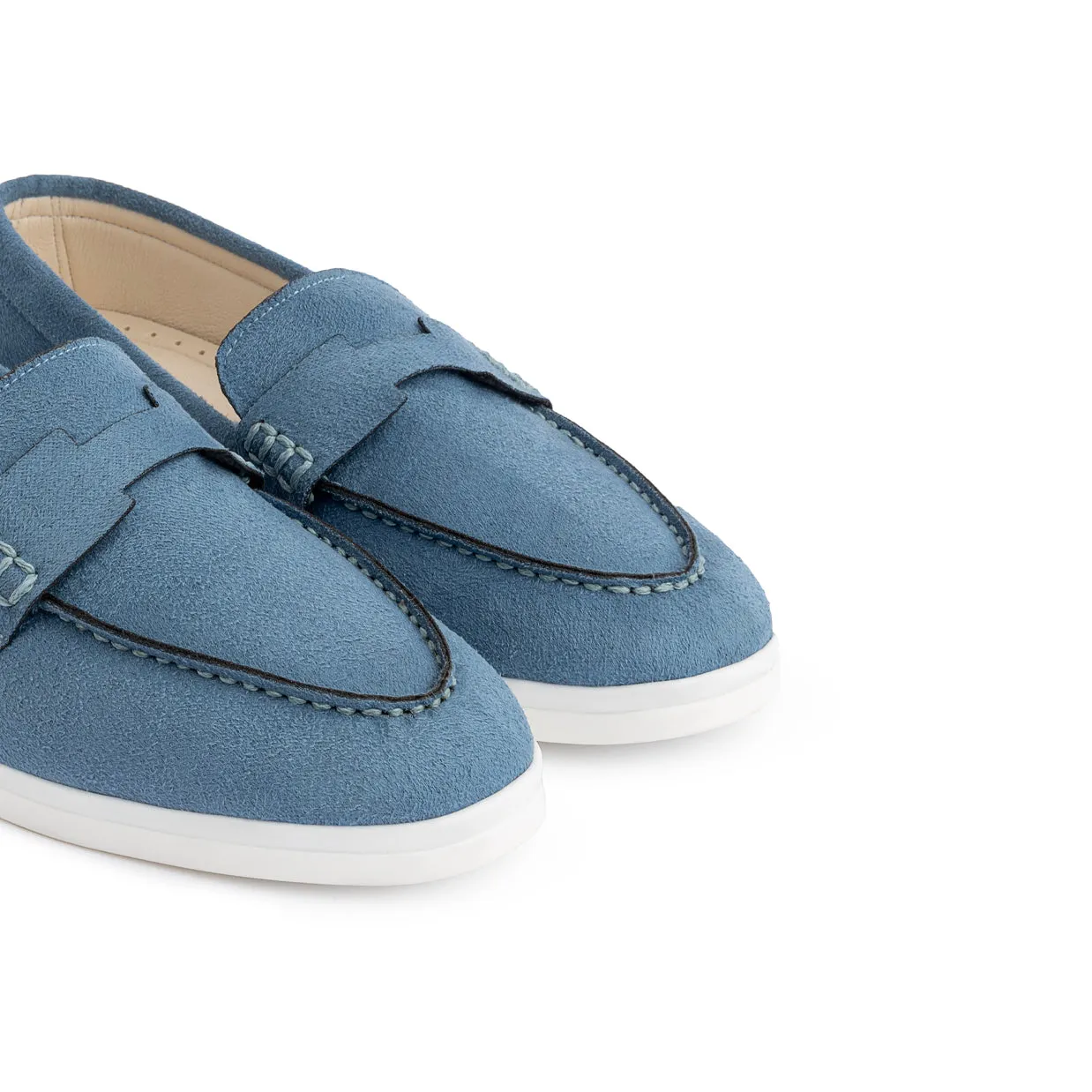 Women Suede Pointy Loafer - Baby Blue