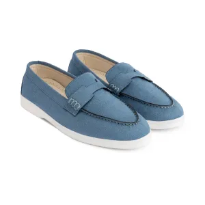 Women Suede Pointy Loafer - Baby Blue
