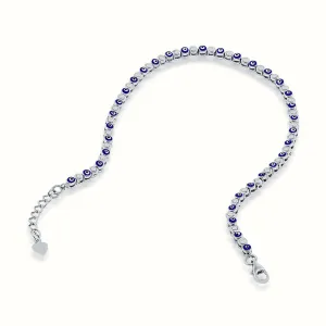 Women's Silver Diamond Blue Evil Eye Tennis Anklet